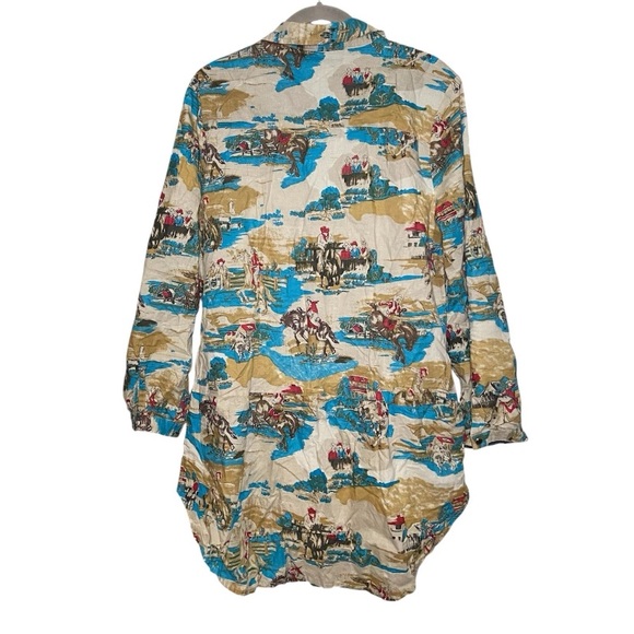 Tasha Polizzi Western Scenic Print Duster Shirt Jacket L Boho Ranchcore - Picture 2 of 4